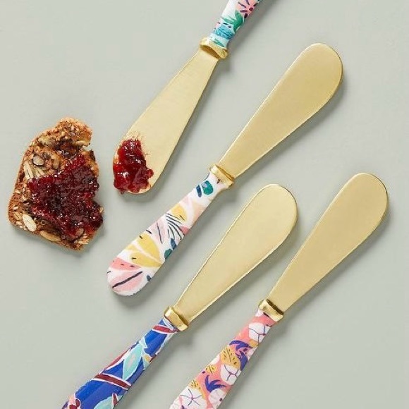 NWT Anthropologie 4 pc Cheese Spreader Set Floral Flower Spring Decor Kitchen - Picture 3 of 4